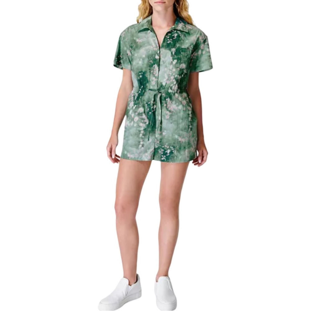 Sweaty Betty Anytime Short Sleeve Romper Water Color
 EUC Size 10